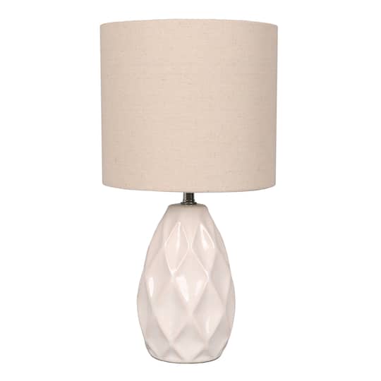 14.5" White Table Lamp with Natural Fabric Shade by Ashland®